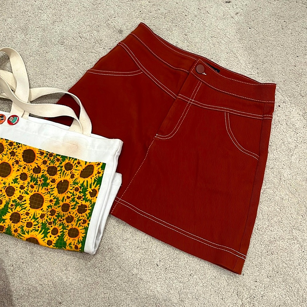 (S/26)Brick red/orange mini skirt from Zara. 99% cotton